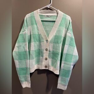 In Loom Mint and Ivory Checkered Cardigan Button Up